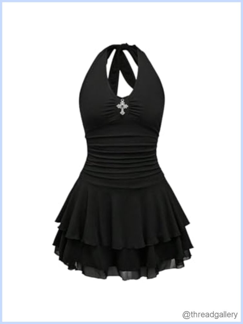 Punk Tie Backless Halter Mini Dress Y2K Goth Sleeveless Ruffle Hem